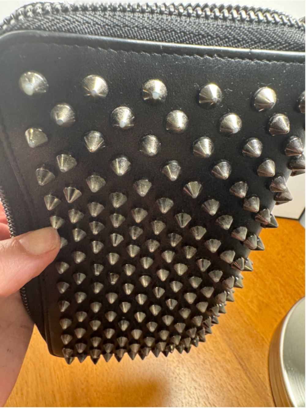 Christian Louboutin Black and Silver/Gunmetal Studded Long Wallet - Picture 7 of 12